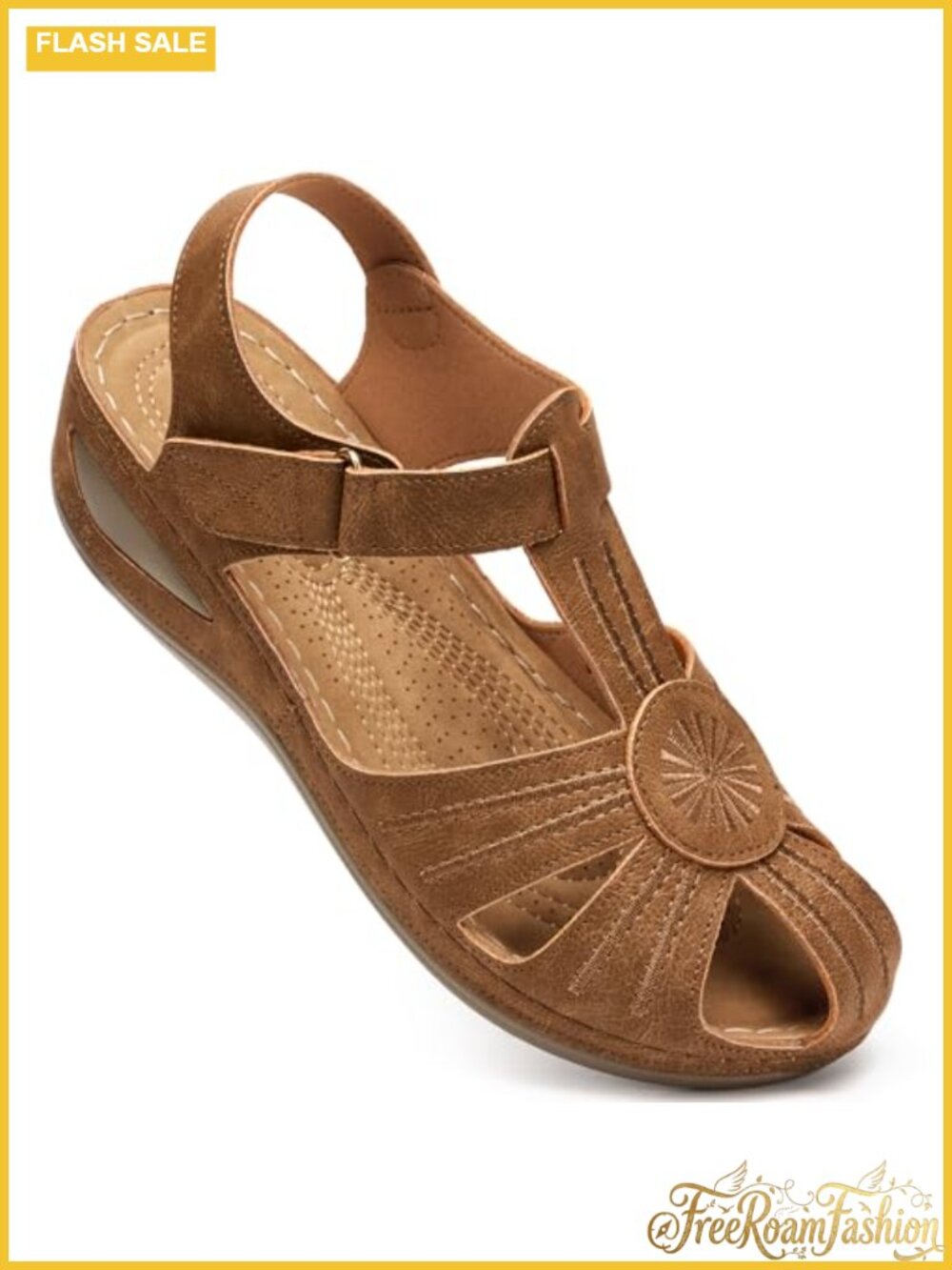 Ecetana Womens Closed Toe Wedge Sandals Faux Leather Adjustable Comfort Casual